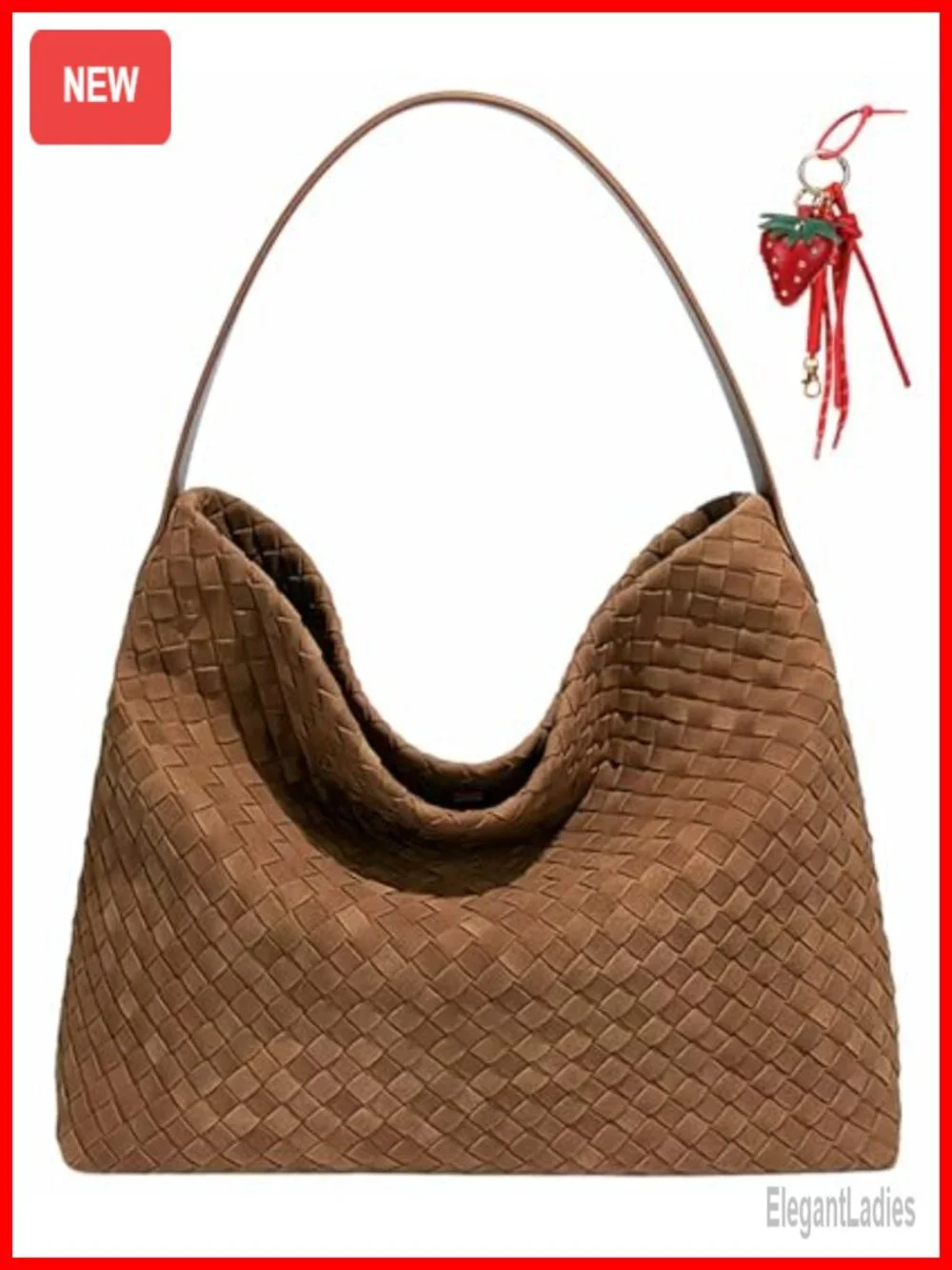 Woven Suede Shoulder Bag - Hobo Tote Satchel, Detachable Strap, Lightweight
